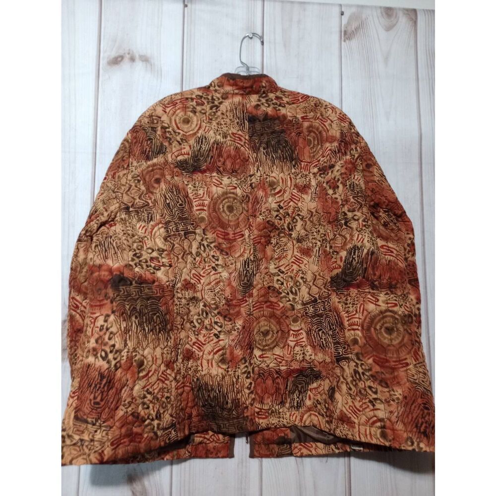 Requirements Woman Quilted Jacket‎ 2X Brown Abstract Print Full Zip Mock Neck - Picture 2 of 6